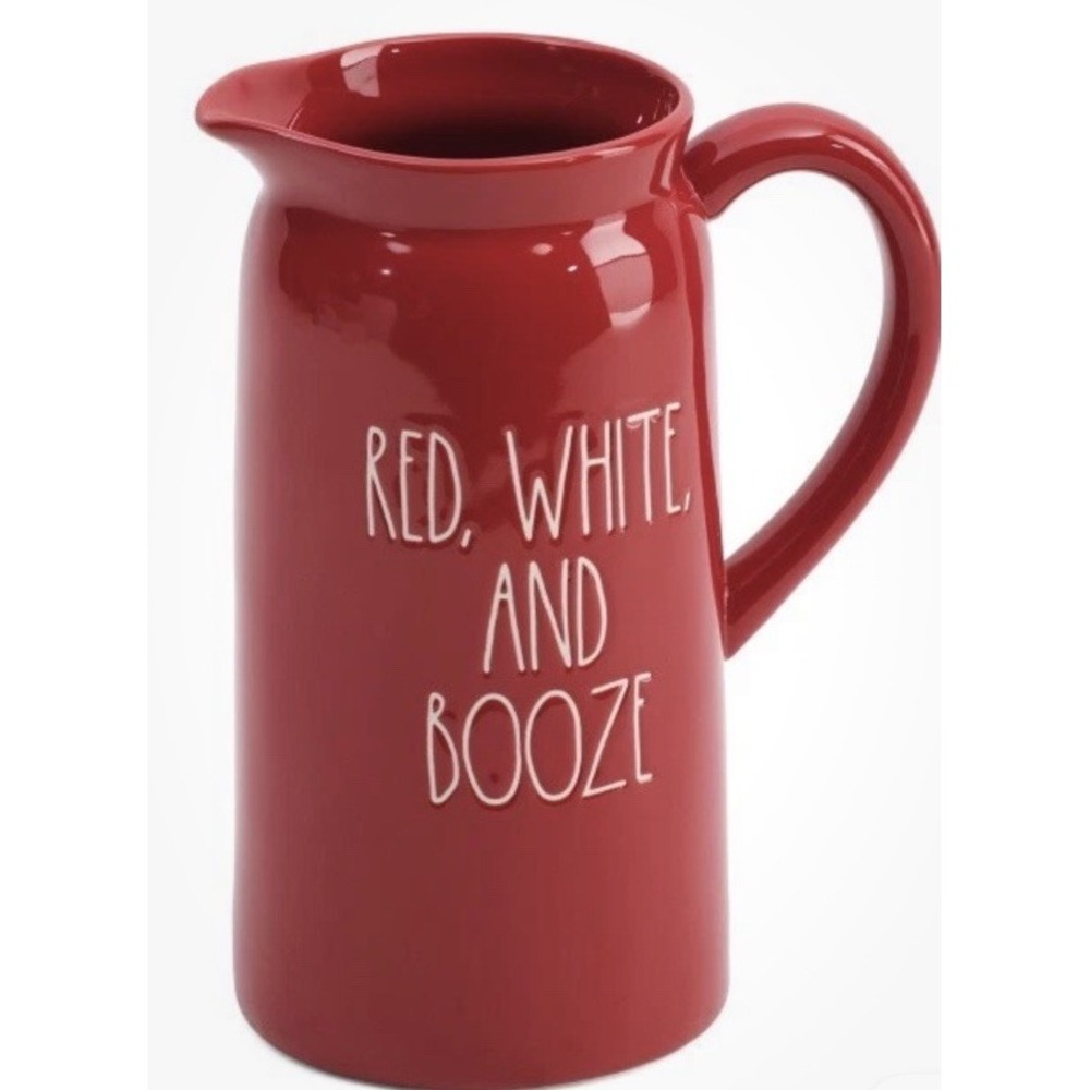 New Rae Dunn Red White and Booze Pitcher Jug 4th of July Americana Patriotic Red